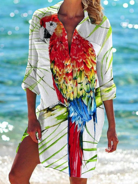 Bikini jacket shirt swimsuit cardigan women's printed resort beach shirt m301274