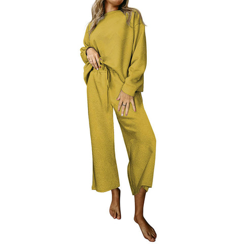 Loose and simple solid color casual suit women's autumn and winter new texture drawstring sportswear women's m301814