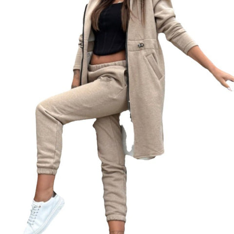 Casual hooded fleece sweater jacket two-piece set m300682