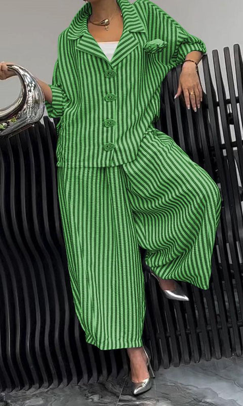Autumn commuter temperament flower striped loose blazer casual suit m302316