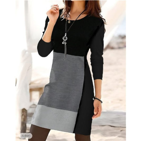 Women's mid-skirt round neck long sleeve geometric print dress m302908