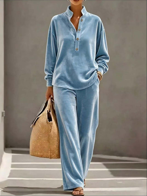 Fashion Golden Velvet Long Sleeve Top Pants Set m303225