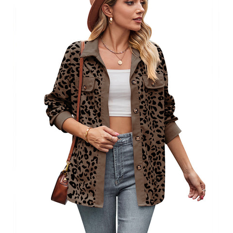 Langarmjacke mit Leopardenmuster und Knöpfen, Hemdjacke, m300523 