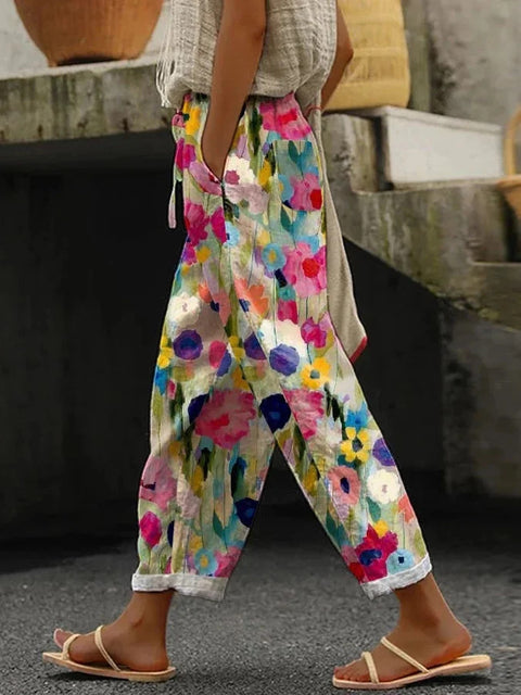 Pantalon décontracté à taille élastique et poches pour femme, coupe droite, m301372 