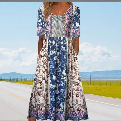 Up and down splicing pocket size printing large wide dress m302623-2