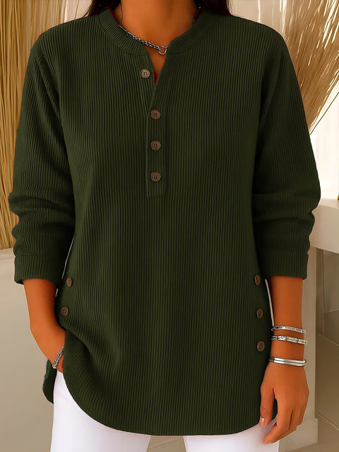 Loose Casual V-Neck Button Long Sleeve Women's Top T-Shirt FF303368