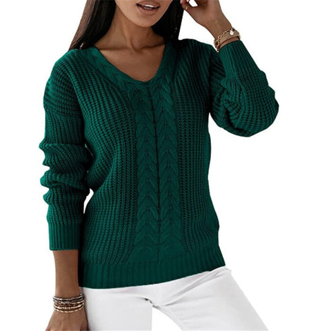 Pullover Damen Langarm V-Ausschnitt Einfarbig Twist Lässiger Strickpullover M300487 