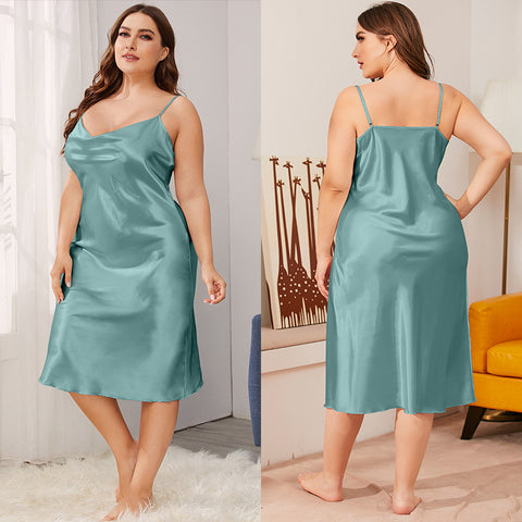 Ice silk nightdress women's summer one-piece swinging collar suspender loose loungewear m301494
