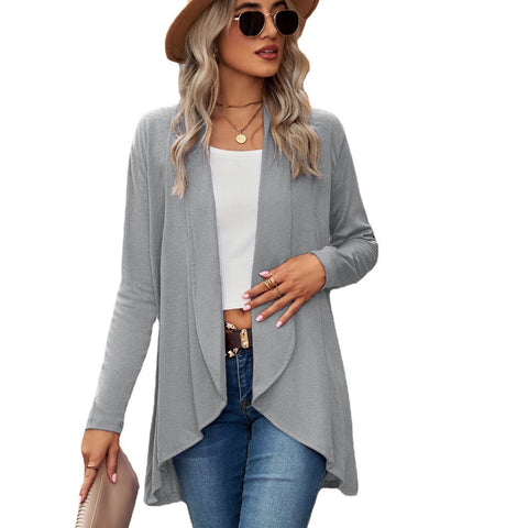 Langärmliges, einfarbiges, lockeres Strickjackenoberteil für Damen, Strickjacke m300427 