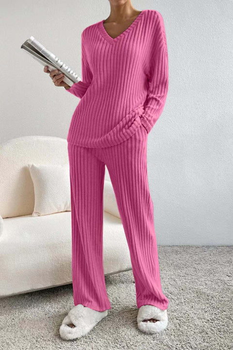 Straight pants temperament loose V-neck pit strip knitted cover m301375