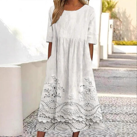 New mid-waist women's casual crew neck 3D printed dress m302528