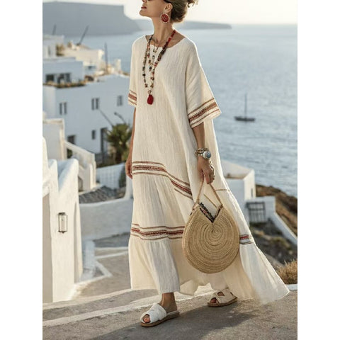 Holiday long striped embroidered dress m302762