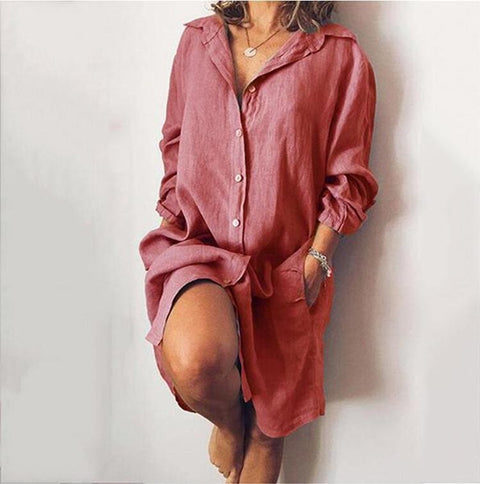 Independent Station cotton and linen medium and long-sleeved solid color cardigan single-breasted shirt m302063