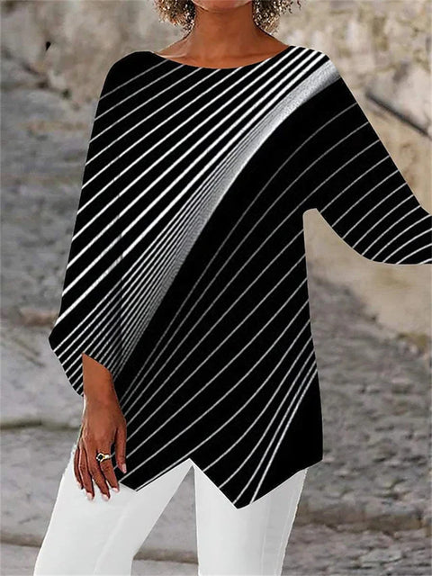 Geometric print long-sleeved splicing crew neck shirt m301290