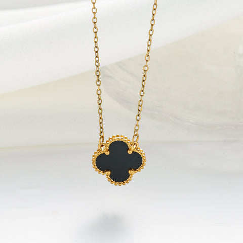 Ensemble de bijoux en acier titane trèfle Double face avec bracelet laser, incrustation de diamant de luxe léger m5010677