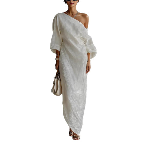 Spring and Summer New Fashion High-end Women's Long Sleeve Off-the-Shoulder Long Skirt Mid-Waist Pullover Dress M302506