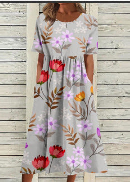 Loose fashion premium V-neck print dress m302742