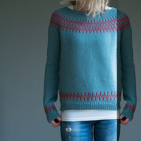 Rundhalsausschnitt, farblich passender, lockerer, modischer Pullover, Strickpullover m300485 