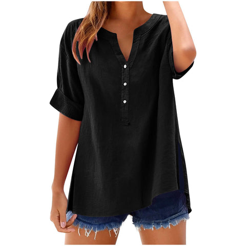 Chemise boutonnée en lin, haut décontracté et ample, m301356 