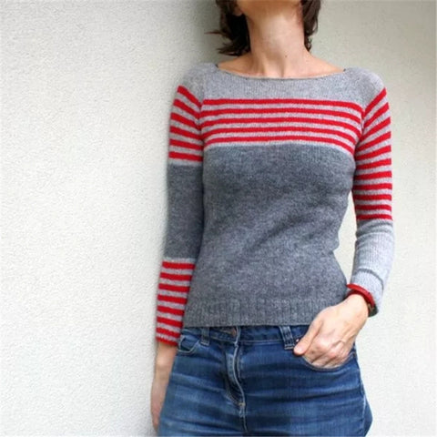 Rundhalsausschnitt, farblich passender, lockerer, modischer Pullover, Strickpullover m300496 