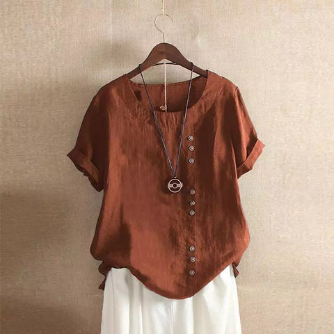 T-shirt ample en coton et lin pour femme, vêtement en coton et lin m300111 