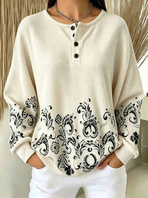 Women's new retro delicate flower print sweater FF303313