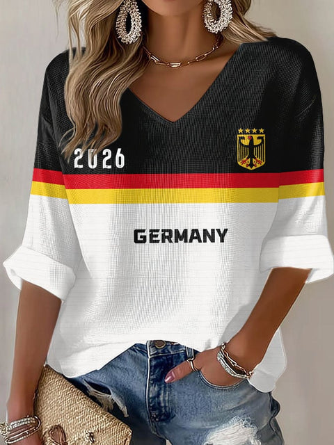 Down shoulder V-neck seven-quarter sleeve 3D printed women's top T-shirt m302844