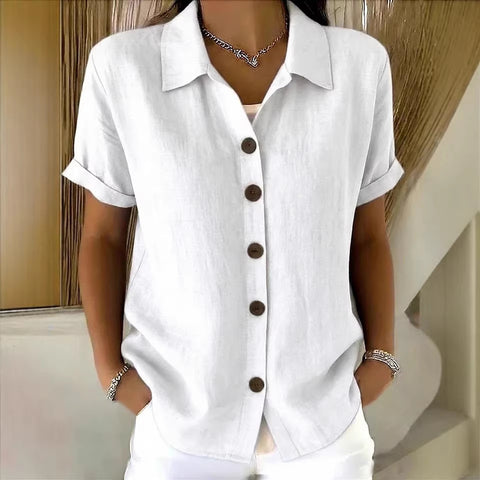 Casual and comfortable button-up cotton and linen women's short-sleeved shirt m302412