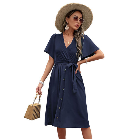 Damenbekleidung Hornärmel Taille Schnürkleid m300852 