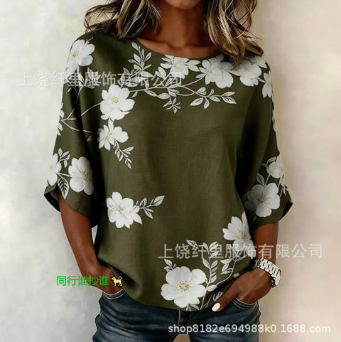 3D printed floral pattern loose versatile top m303041
