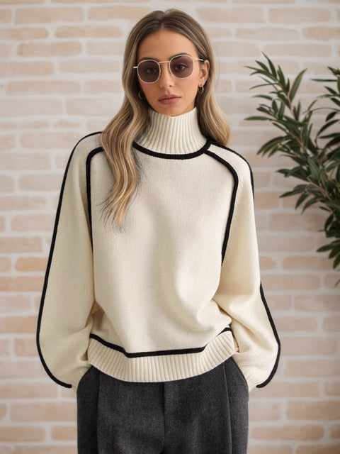 Women's sweater fashion semi-turtleneck with rotator sleeves top temperament line thread bottoming knitted sweater m302084