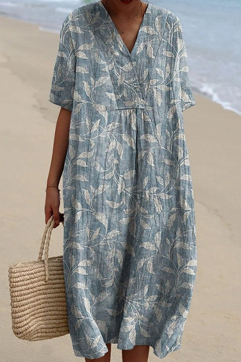 Large size women's shirt short-sleeved dress floral seaside vacation dress m302744