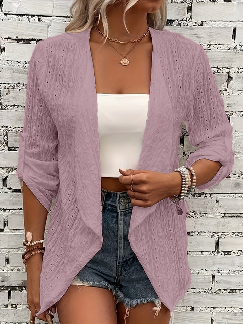 Einfarbige lässige Strickjacke für Damen mit mittleren Ärmeln m300422 
