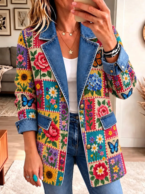 3D printed women's cardigan imitation denim blazer FF303337