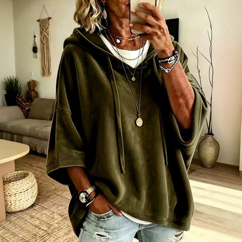 Solid color casual golden velvet hooded sweater m303098