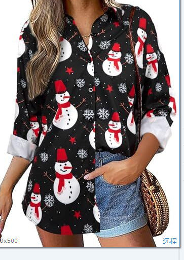 Digital Print Long Sleeve Shirt Urban Lady Print Top M302358