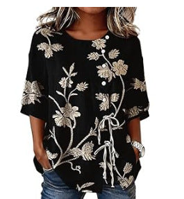 Temperament women's long-sleeved shirt printed top lace-up shirt m302925