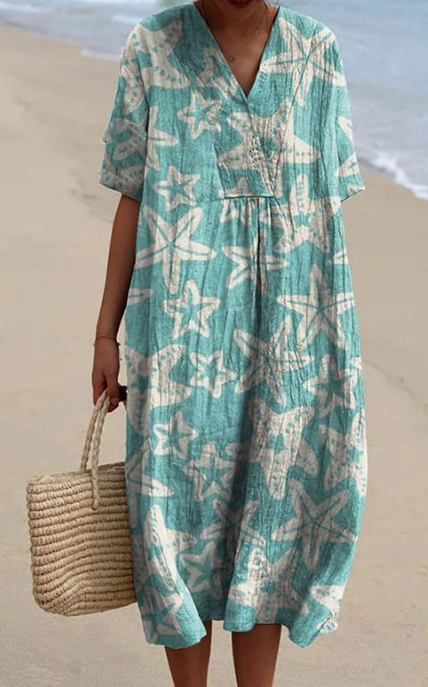 Large size women's shirt short-sleeved dress floral seaside vacation dress m302744