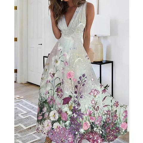 Damen neues V-Ausschnitt mit Futter hohe Taille ärmellos bedruckt sexy Westenkleid m301267 