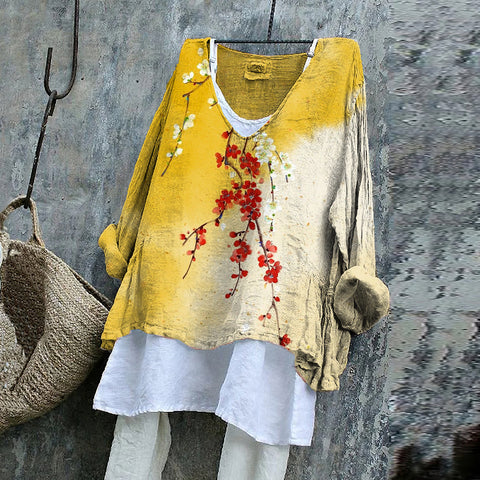 Langarm bedruckter Freizeitpullover lockerer Rundhalsausschnitt einteiliges T-Shirt (ohne Unterhemd) m301042