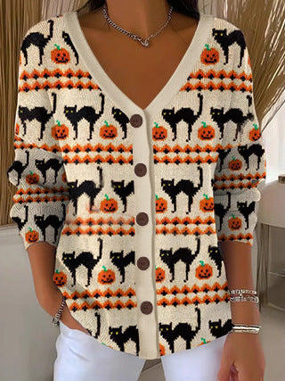 3D Digital Printed Women's Shoulder Cardigan Sweater FF303400