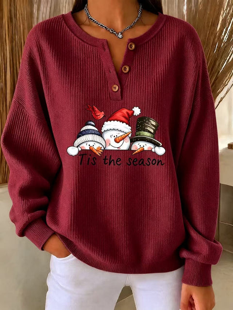 Christmas snowman carrot nose print women's button sweater FF303494