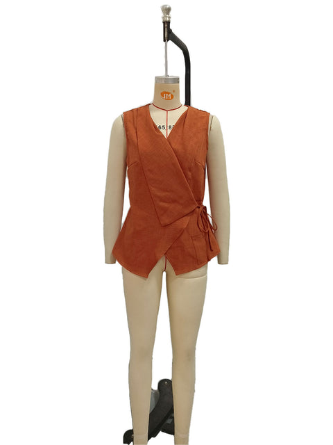 Women's solid color sleeveless lace-up casual shirt FF303330