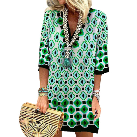 Kleid mit mittellangen Ärmeln und Taschen im Aquarell- und Blumenmuster, m300739 