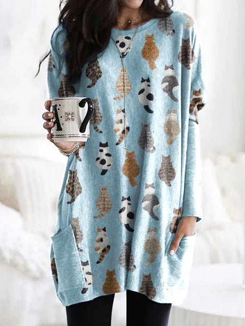 Digital printing women's fashion round neck medium and long top T-shirt m302271