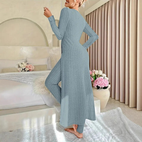 New design round neck split fork long sleeve two-piece set spring m302328