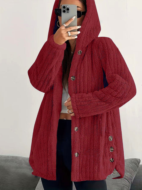 Autumn and winter women's clothing solid color long-sleeved hooded loose plush jacket women's m301910
