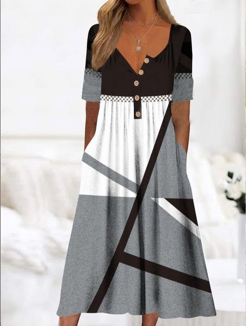 Bedrucktes Button-Down-Cardigan-Kleid mit Taschen m300714 