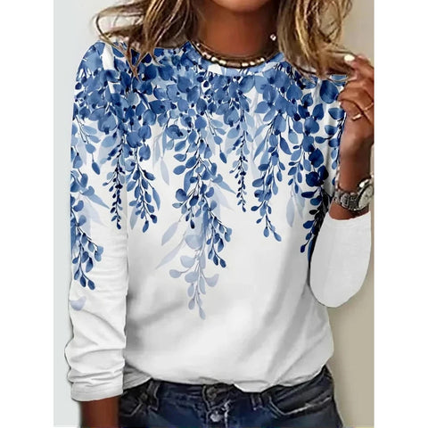 Langarm T-Shirt Damen Einfarbig Blume m300934 