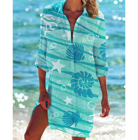 Bikinijacke Shirt Badeanzug Strickjacke Damen bedruckt Resort Strandshirt m301274 